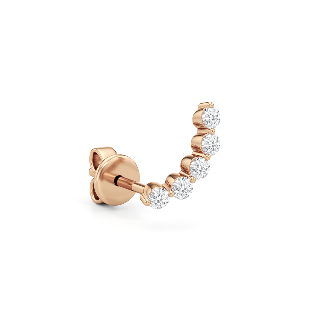 Curved Trail Diamond Climber Earrings with 14KT Rose Gold / Pair Cut Diamond in 14KT Rose Gold / Pair view 4
