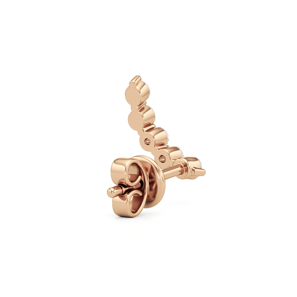 Curved Trail Diamond Climber Earrings with 14KT Rose Gold / Right Cut Diamond in 14KT Rose Gold / Right view 5
