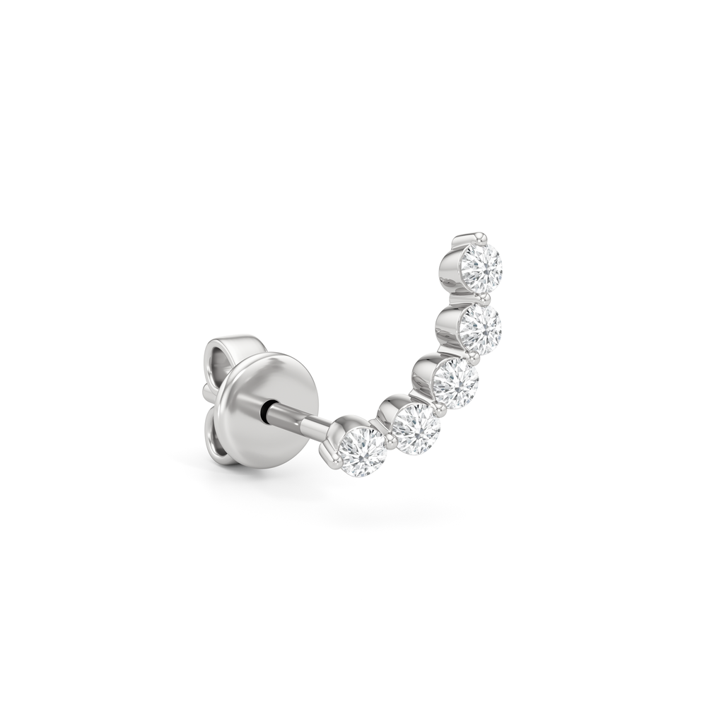 Curved Trail Diamond Climber Earrings with 14KT White Gold / Pair Cut Diamond in 14KT White Gold / Pair view 4
