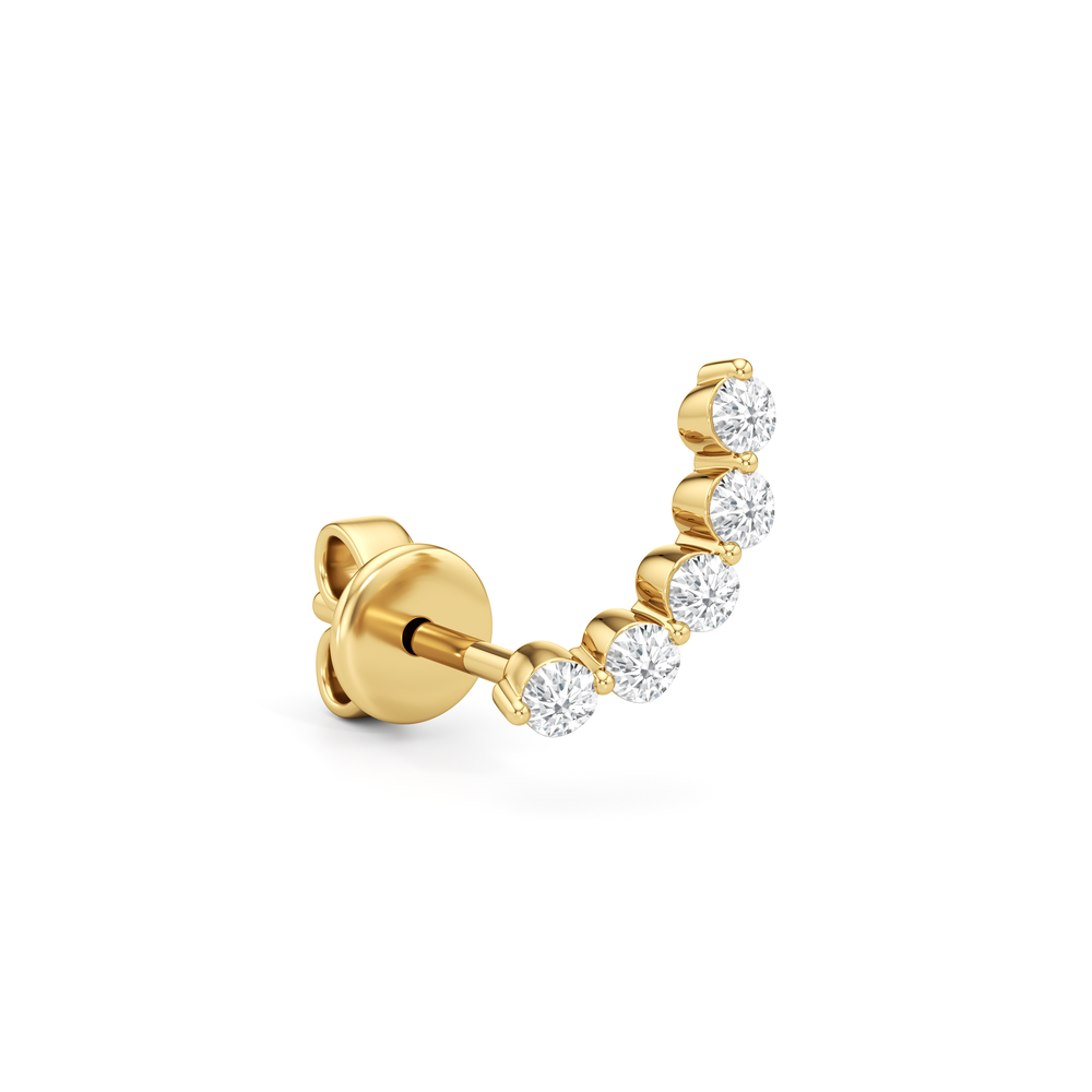 Curved Trail Diamond Climber Earrings with 14KT Yellow Gold / Pair Cut Diamond in 14KT Yellow Gold / Pair view 4
