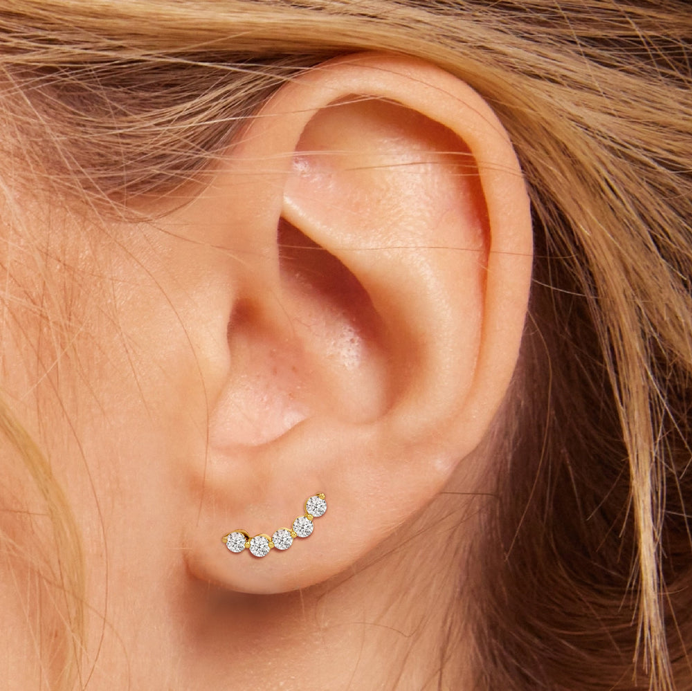 Curved Trail Diamond Climber Earrings with 14KT White Gold / Right Cut Diamond in 14KT White Gold / Right view 3
