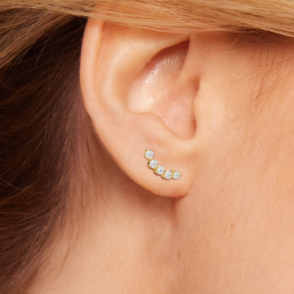 Curved Trail Diamond Climber Earrings with 14KT White Gold / Pair Cut Diamond in 14KT White Gold / Pair view 2
