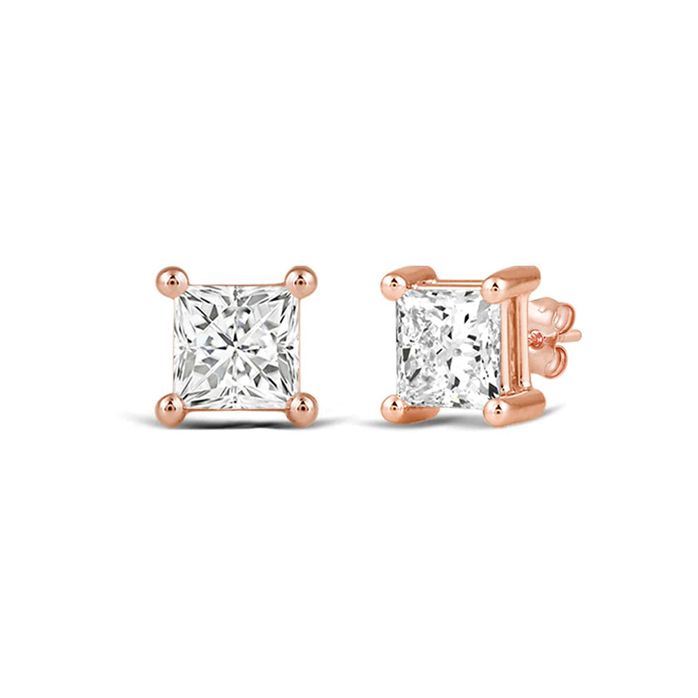 Classic Princess Brilliant Cut Diamond Martini Stud Earrings (F/G VS+) with 14KT Rose Gold / Lab / 3/4 Cut Diamond in 14KT Rose Gold / Lab / 3/4 view 1
