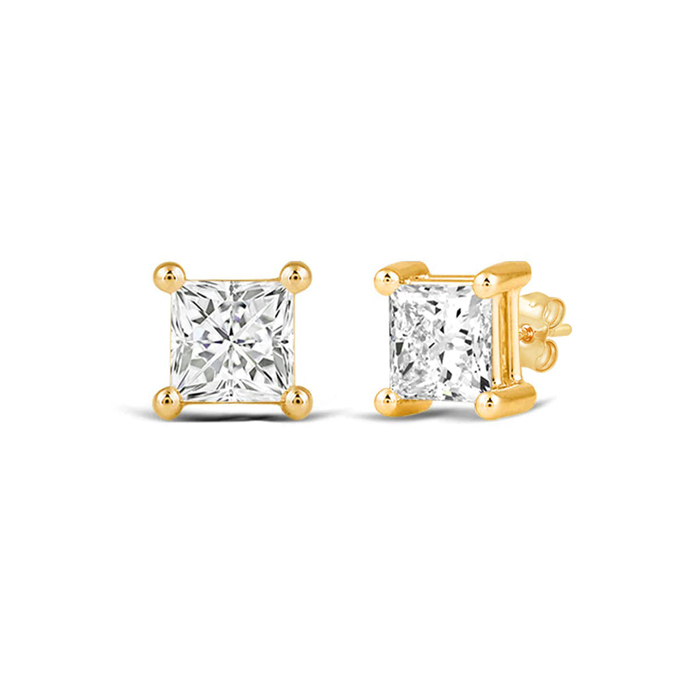Classic Princess Brilliant Cut Diamond Martini Stud Earrings (F/G VS+) with 14KT Yellow Gold / Lab / 3/4 Cut Diamond in 14KT Yellow Gold / Lab / 3/4 view 1
