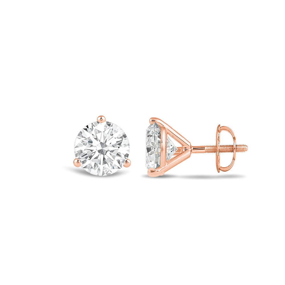 Premium Round Martini Stud Earrings (E/F VS+) with 14KT Rose Gold / Lab / 1/2 Cut Diamond in 14KT Rose Gold / Lab / 1/2 view 4
