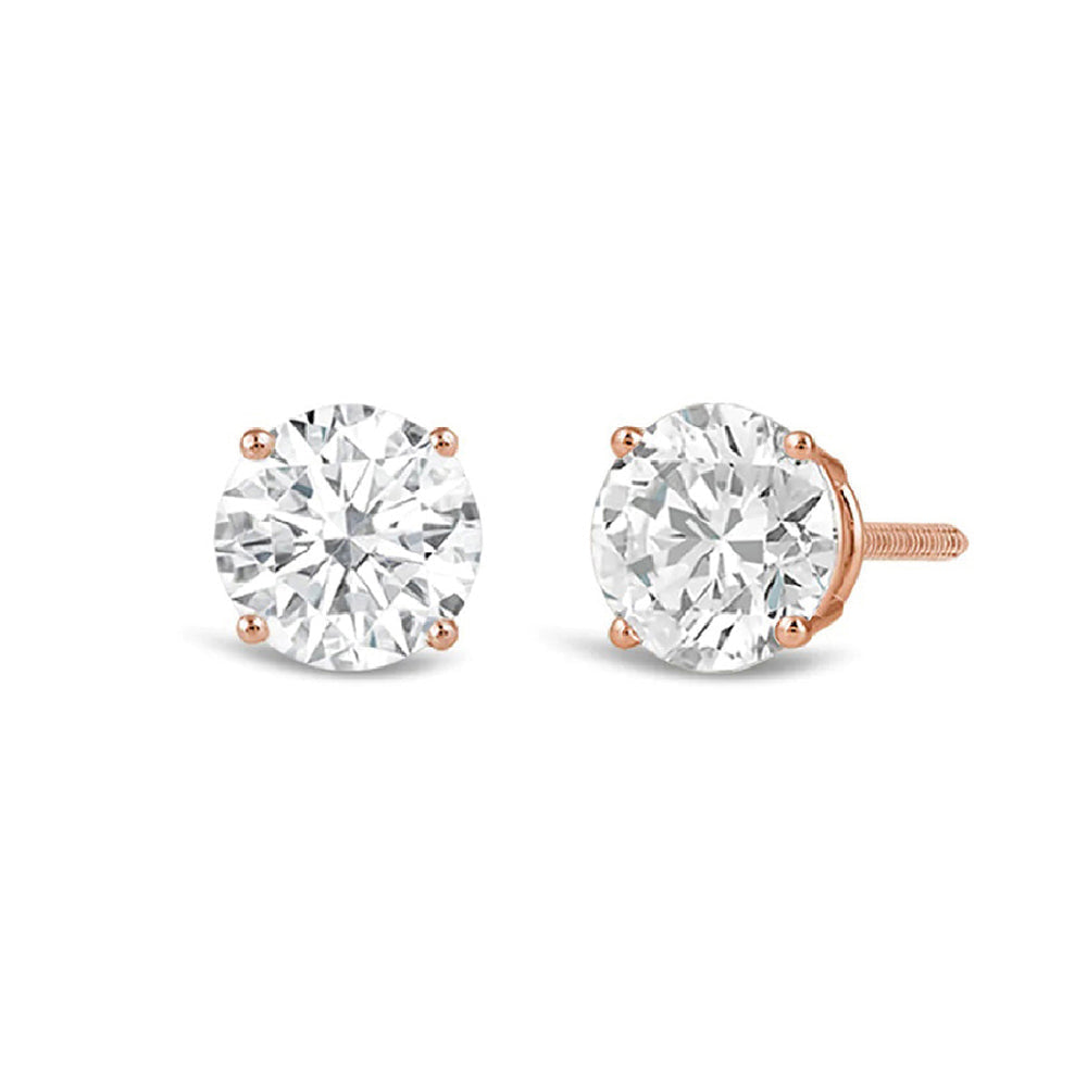 Premium Round Diamond Four Prong Studs (E+ VS+) with 14KT Rose Gold / Lab / 3 Cut Diamond in 14KT Rose Gold / Lab / 3 view 2
