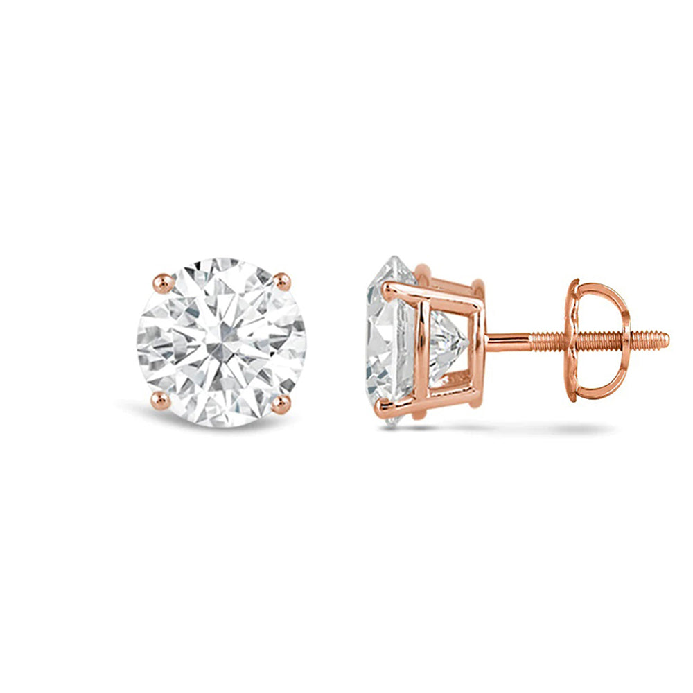 Premium Round Diamond Four Prong Studs (E/F VS+) with 14KT Rose Gold / Lab / 3 Cut Diamond in 14KT Rose Gold / Lab / 3 view 4

