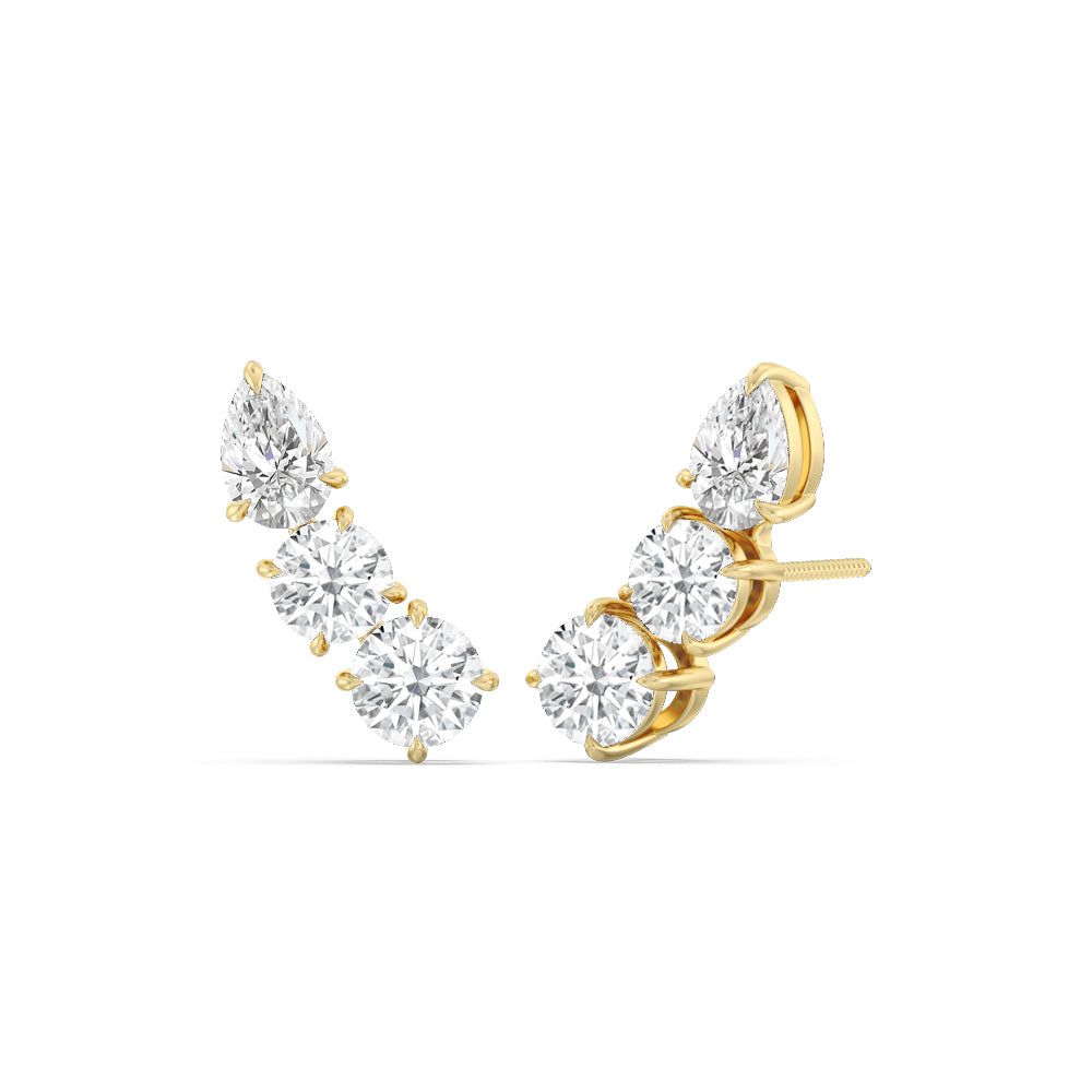 Trilogy Round and Pear Climber Earrings with 14KT Yellow Gold / Pair Cut Diamond in 14KT Yellow Gold / Pair view 1

