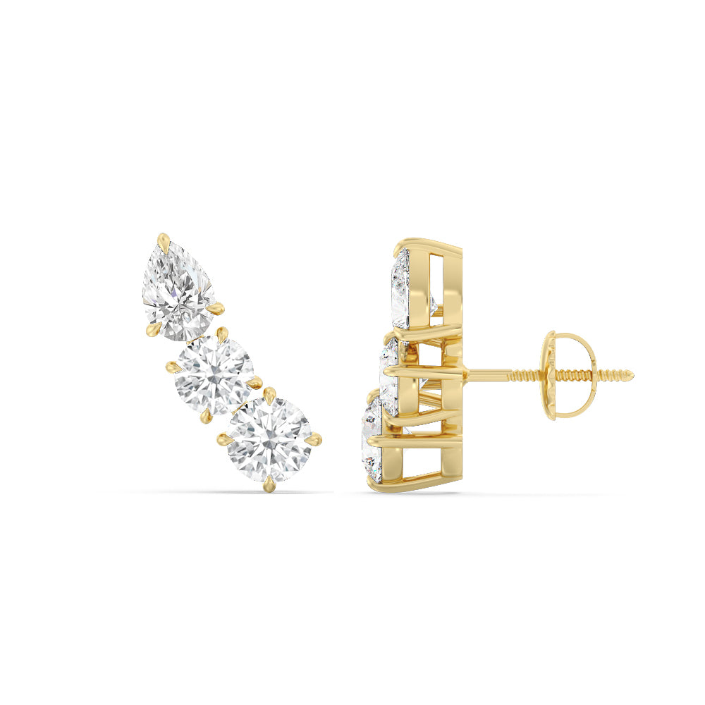 Trilogy Round and Pear Climber Earrings with 14KT Yellow Gold / Right Cut Diamond in 14KT Yellow Gold / Right view 2
