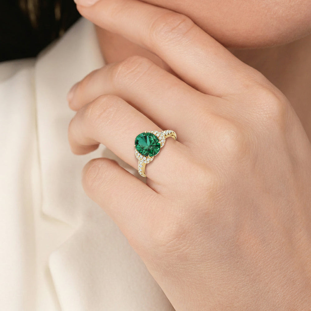 The Aurielle Ring with Created Emerald Cut Diamond in 14KT Platinum view 6
