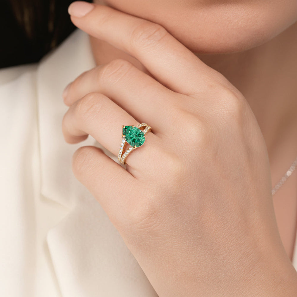 The Celestia Ring with Created Emerald Cut Diamond in 14KT Rose Gold view 6
