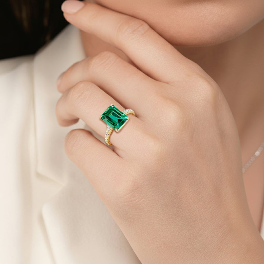 The Rosavira Ring with Created Emerald Cut Diamond in 14KT Platinum view 6
