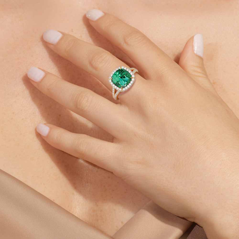 The Viridalis Ring with Created Emerald Cut Diamond in 14KT Platinum view 6
