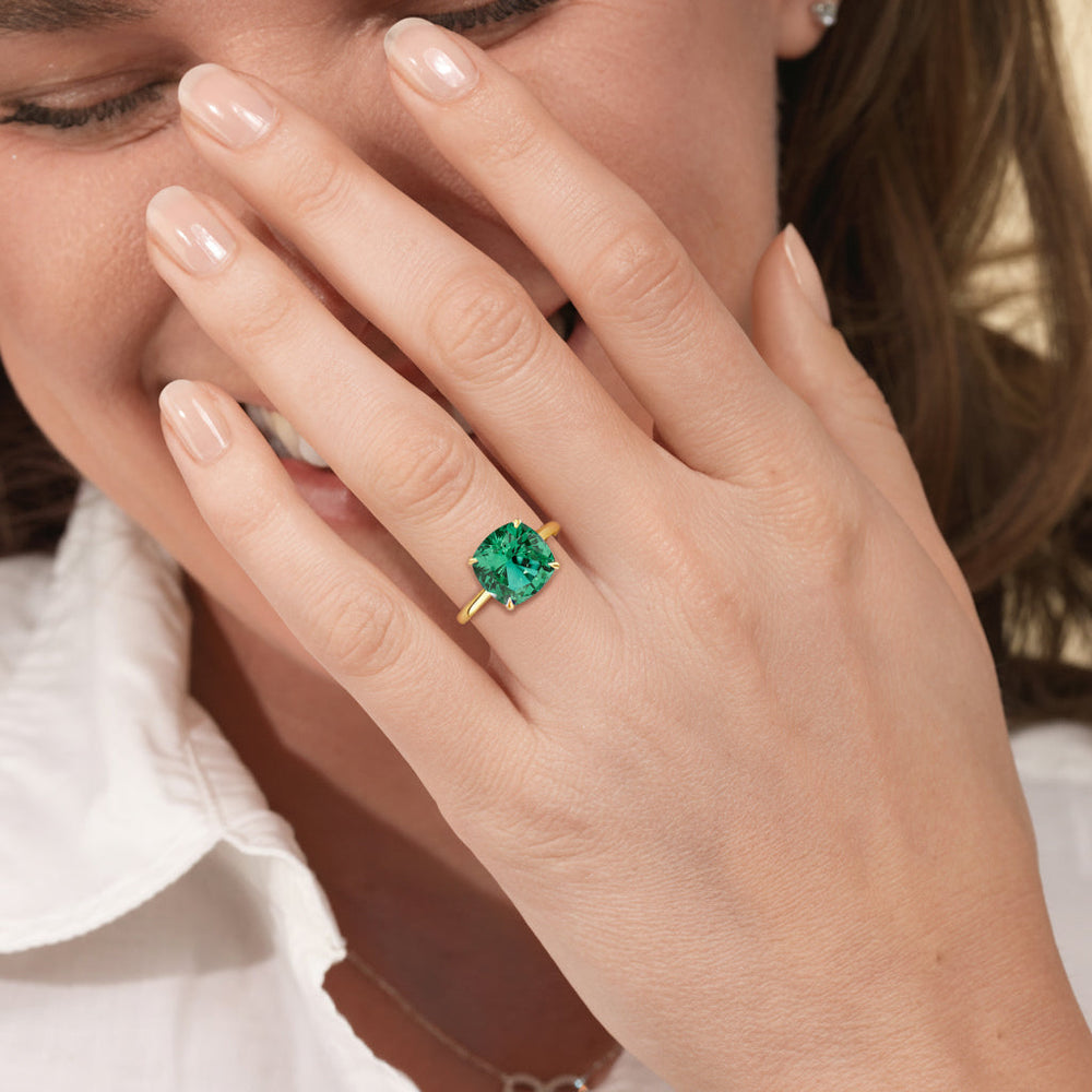 The Verdelle Ring with Created Emerald Cut Diamond in 14KT Rose Gold view 6
