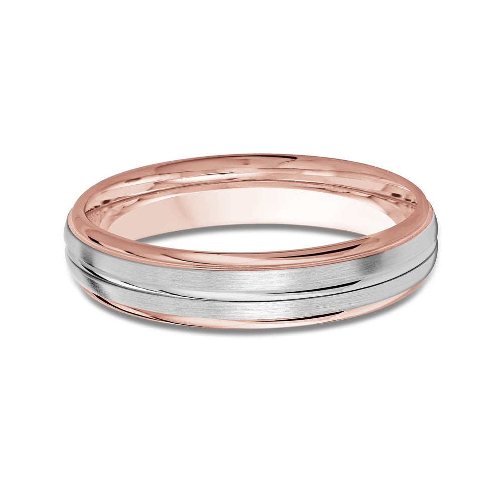 Two Tone Rounded Edge Men's Band with 18KT Rose & White Gold / 4 Cut Diamond in 14KT Rose & White Gold / 4 view 1
