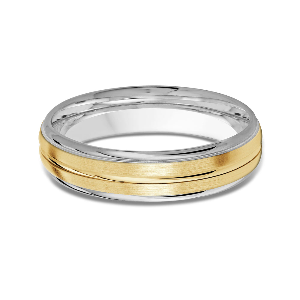 Two Tone Rounded Edge Men's Band with 18KT White & Yellow Gold / 5 Cut Diamond in 14KT White & Yellow Gold / 5 view 1
