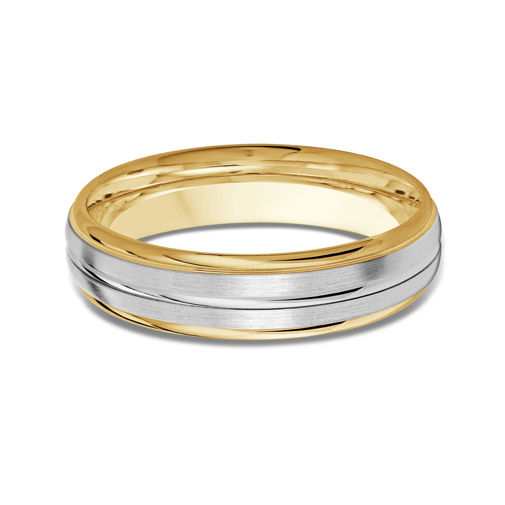 Two Tone Rounded Edge Men's Band with 18KT Yellow & White Gold / 5 Cut Diamond in 14KT Yellow & White Gold / 5 view 1
