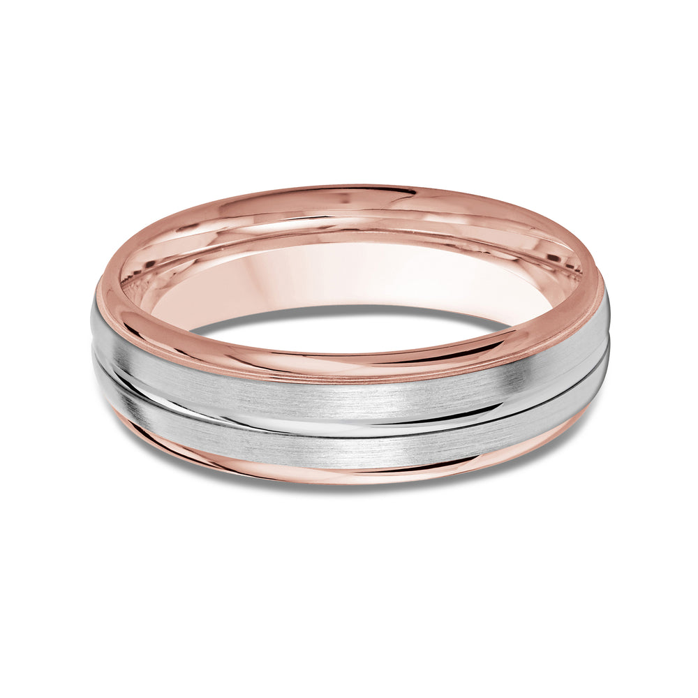 Two Tone Rounded Edge Men's Band with 18KT Rose & White Gold / 6 Cut Diamond in 14KT Rose & White Gold / 6 view 1

