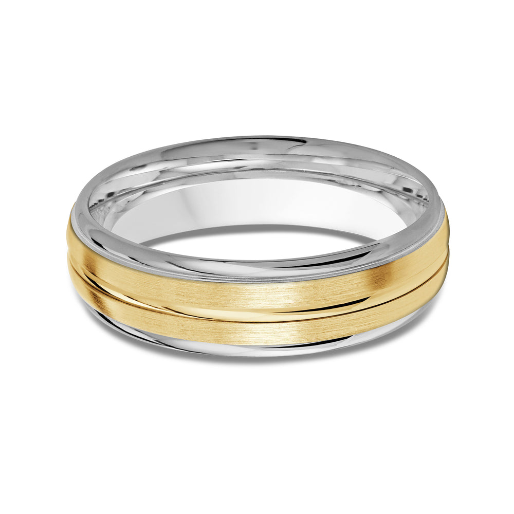 Two Tone Rounded Edge Men's Band with 18KT White & Yellow Gold / 6 Cut Diamond in 14KT White & Yellow Gold / 6 view 1
