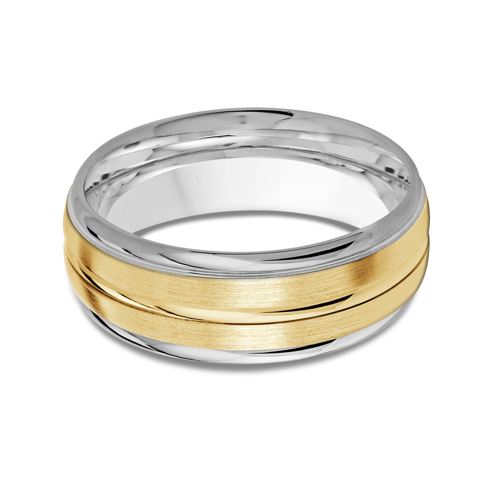 Two Tone Rounded Edge Men's Band with 18KT White & Yellow Gold / 8 Cut Diamond in 14KT White & Yellow Gold / 8 view 1
