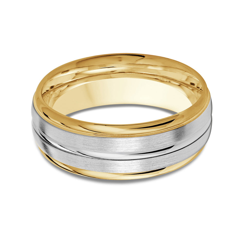 Two Tone Rounded Edge Men's Band with 18KT Yellow & White Gold / 8 Cut Diamond in 14KT Yellow & White Gold / 8 view 1
