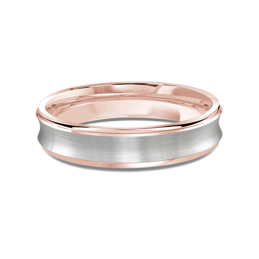 Two Tone Concave Men's Band with 18KT Rose & White Gold / 4 Cut Diamond in 14KT Rose & White Gold / 4 view 1
