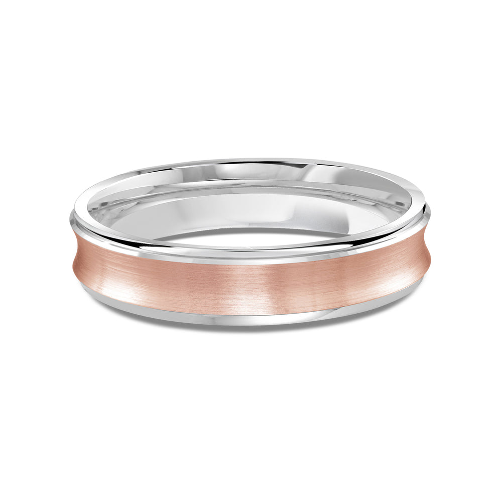 Two Tone Concave Men's Band with 18KT White & Rose Gold / 4 Cut Diamond in 14KT White & Rose Gold / 4 view 1
