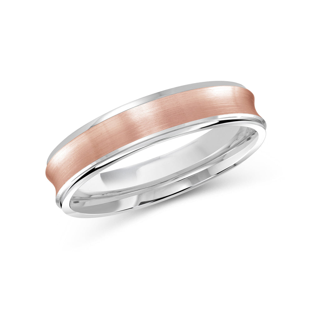 Two Tone Concave Men's Band with 18KT White & Rose Gold / 4 Cut Diamond in 14KT White & Rose Gold / 4 view 2
