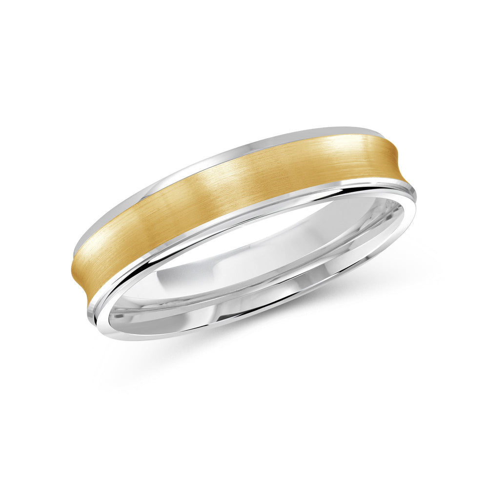 Two Tone Concave Men's Band with 18KT White & Yellow Gold / 4 Cut Diamond in 14KT White & Yellow Gold / 4 view 2
