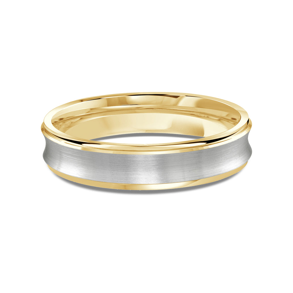 Two Tone Concave Men's Band with 18KT Yellow & White Gold / 4 Cut Diamond in 14KT Yellow & White Gold / 4 view 1
