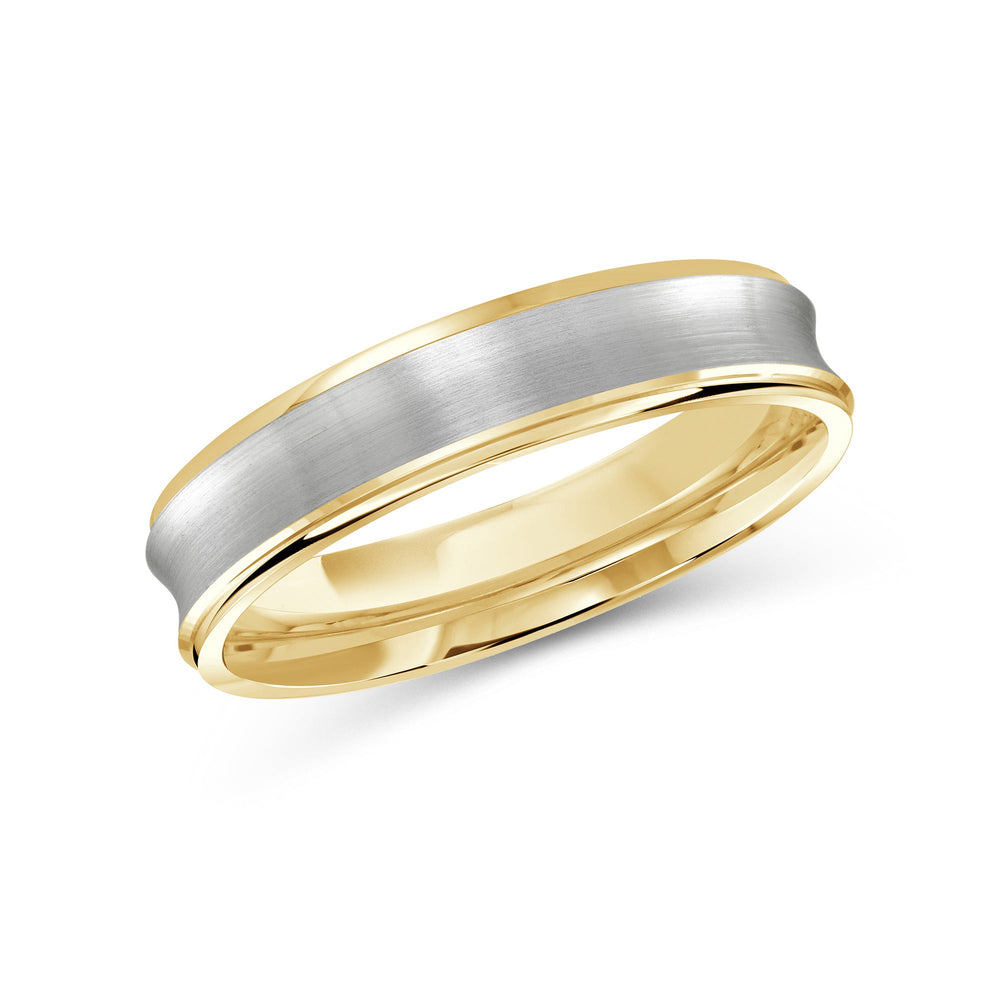Two Tone Concave Men's Band with 18KT Yellow & White Gold / 4 Cut Diamond in 14KT Yellow & White Gold / 4 view 2
