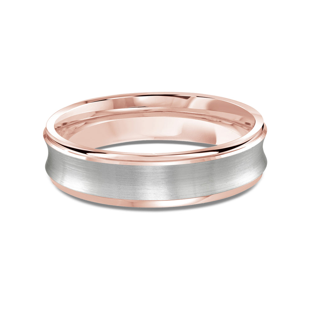 Two Tone Concave Men's Band with 18KT Rose & White Gold / 5 Cut Diamond in 14KT Rose & White Gold / 5 view 1
