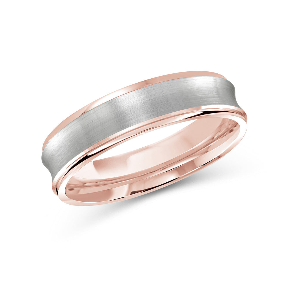 Two Tone Concave Men's Band with 18KT Rose & White Gold / 5 Cut Diamond in 14KT Rose & White Gold / 5 view 2
