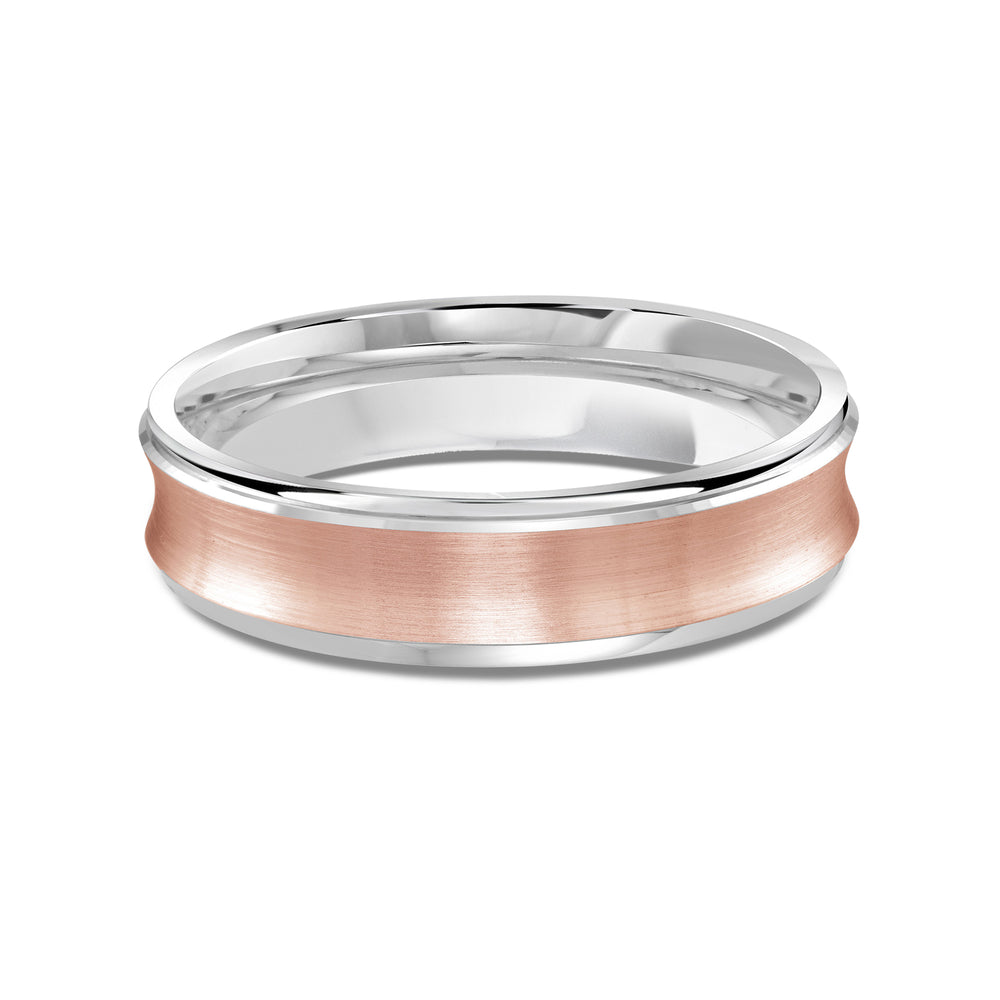 Two Tone Concave Men's Band with 18KT White & Rose Gold / 5 Cut Diamond in 14KT White & Rose Gold / 5 view 1
