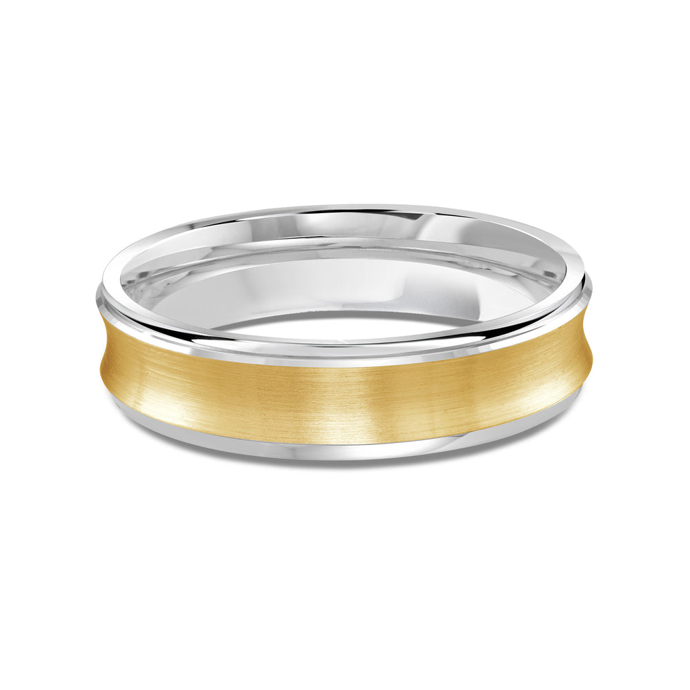 Two Tone Concave Men's Band with 18KT White & Yellow Gold / 5 Cut Diamond in 14KT White & Yellow Gold / 5 view 1
