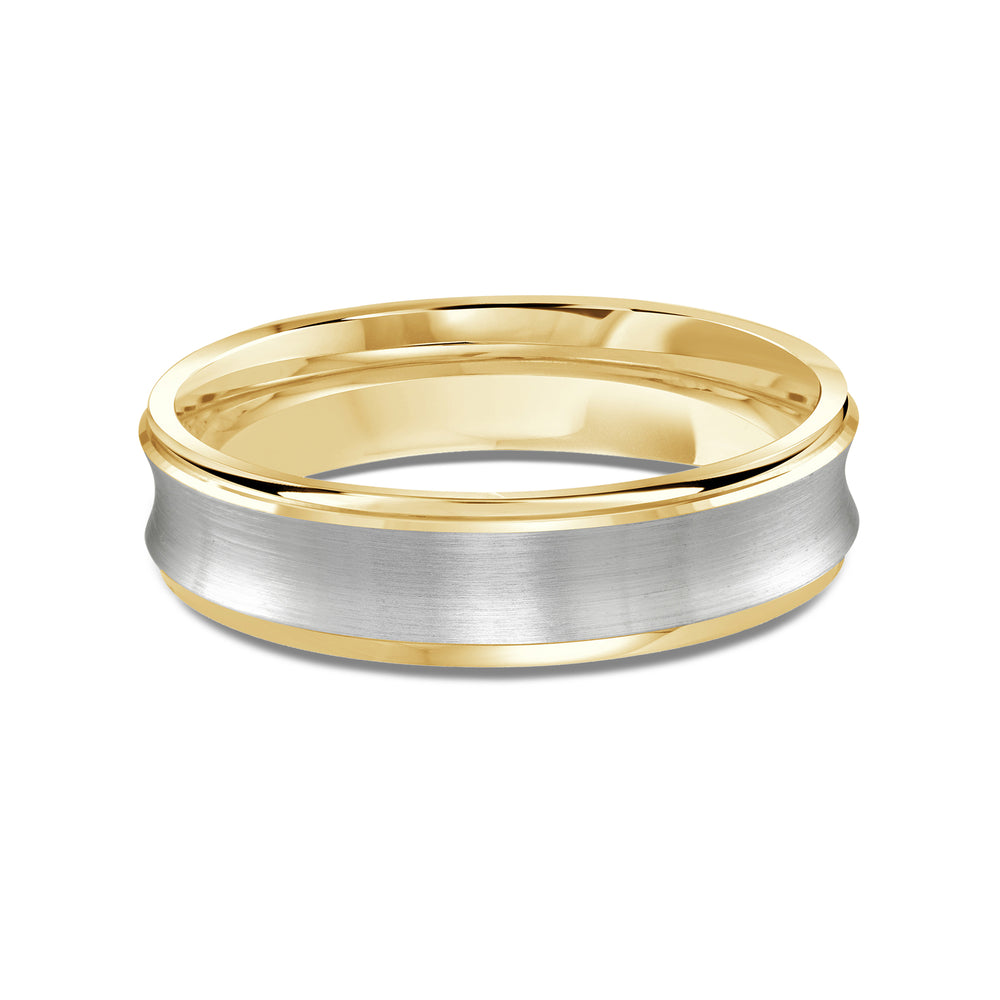 Two Tone Concave Men's Band with 18KT Yellow & White Gold / 5 Cut Diamond in 14KT Yellow & White Gold / 5 view 1
