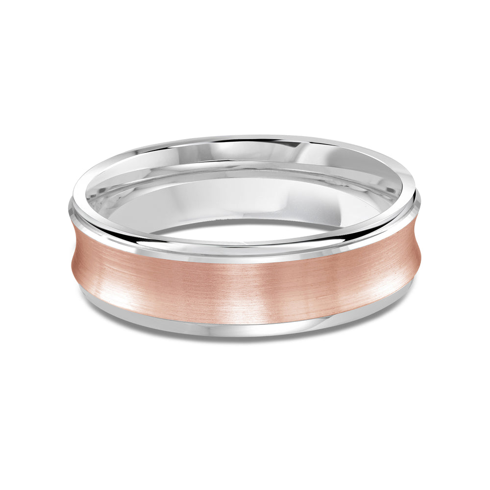 Two Tone Concave Men's Band with 18KT White & Rose Gold / 6 Cut Diamond in 14KT White & Rose Gold / 6 view 1
