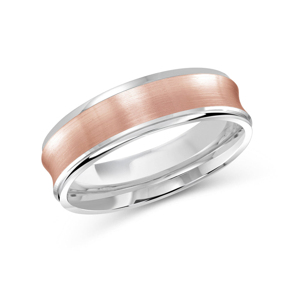 Two Tone Concave Men's Band with 18KT White & Rose Gold / 6 Cut Diamond in 14KT White & Rose Gold / 6 view 2
