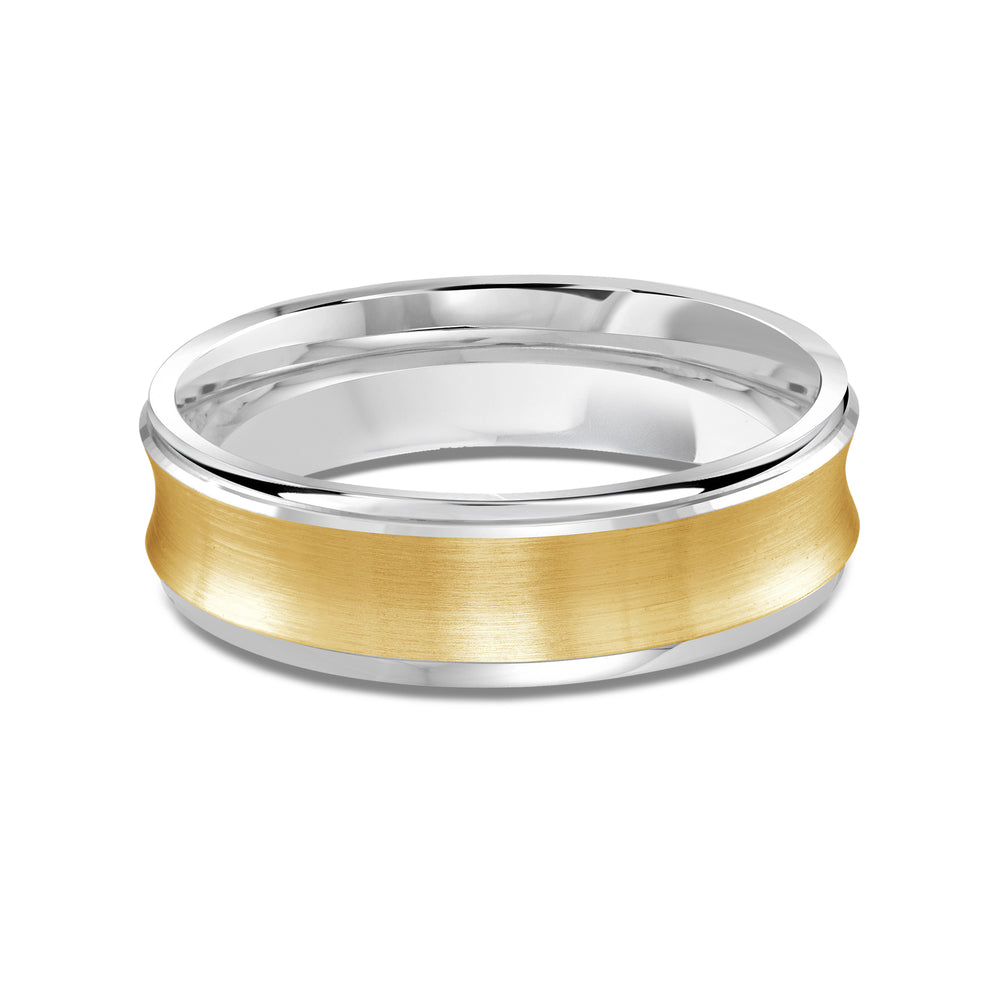 Two Tone Concave Men's Band with 18KT White & Yellow Gold / 6 Cut Diamond in 14KT White & Yellow Gold / 6 view 1
