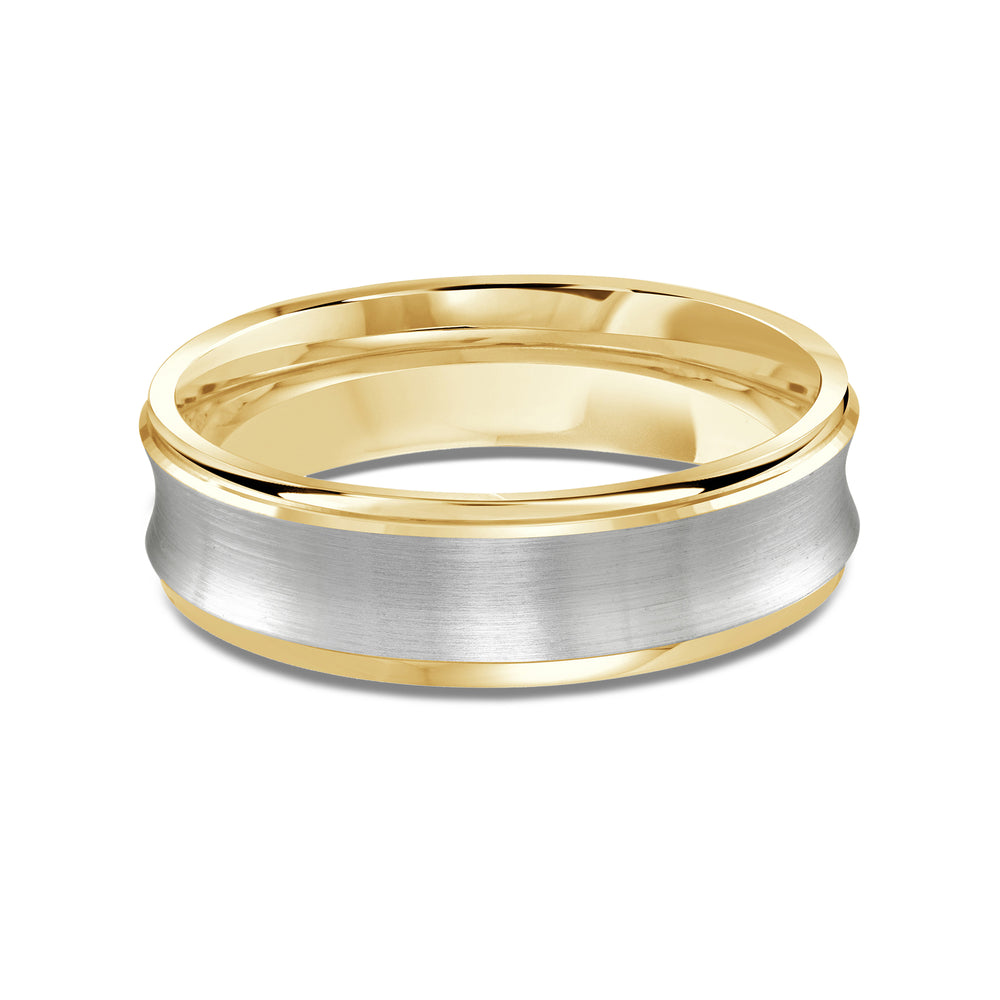 Two Tone Concave Men's Band with 18KT Yellow & White Gold / 6 Cut Diamond in 14KT Yellow & White Gold / 6 view 1
