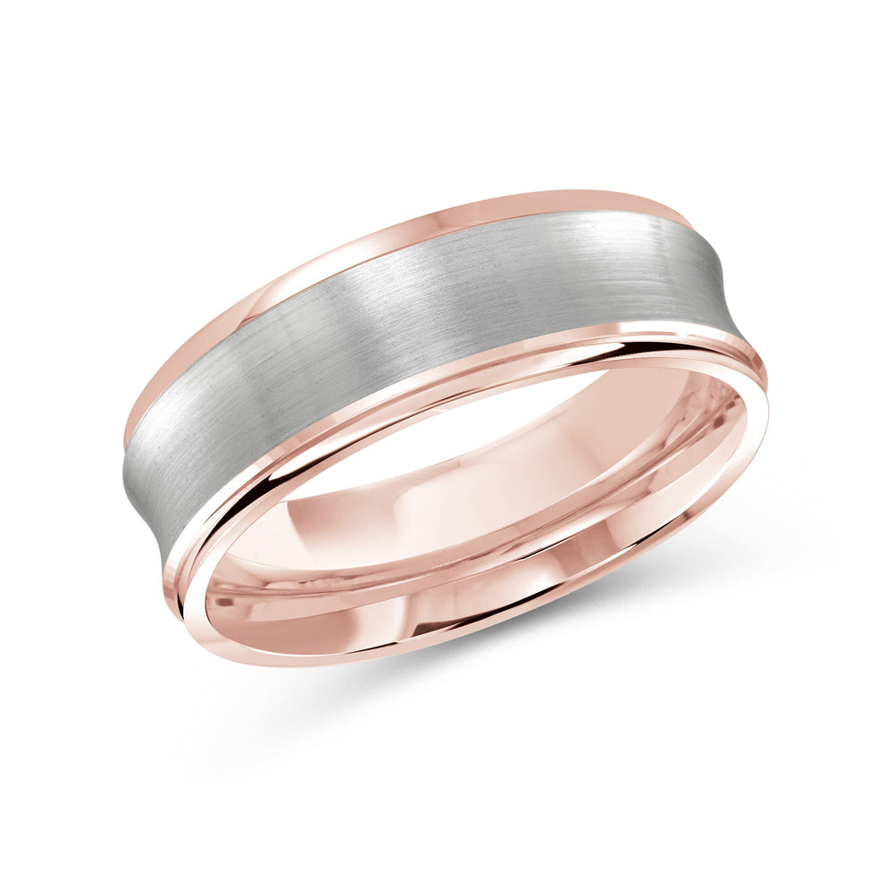 Two Tone Concave Men's Band with 18KT Rose & White Gold / 7 Cut Diamond in 14KT Rose & White Gold / 7 view 2
