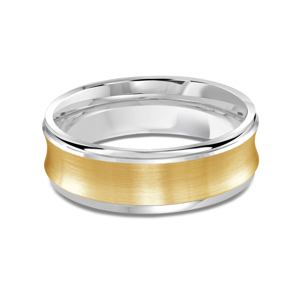 Two Tone Concave Men's Band with 18KT White & Yellow Gold / 7 Cut Diamond in 14KT White & Yellow Gold / 7 view 1
