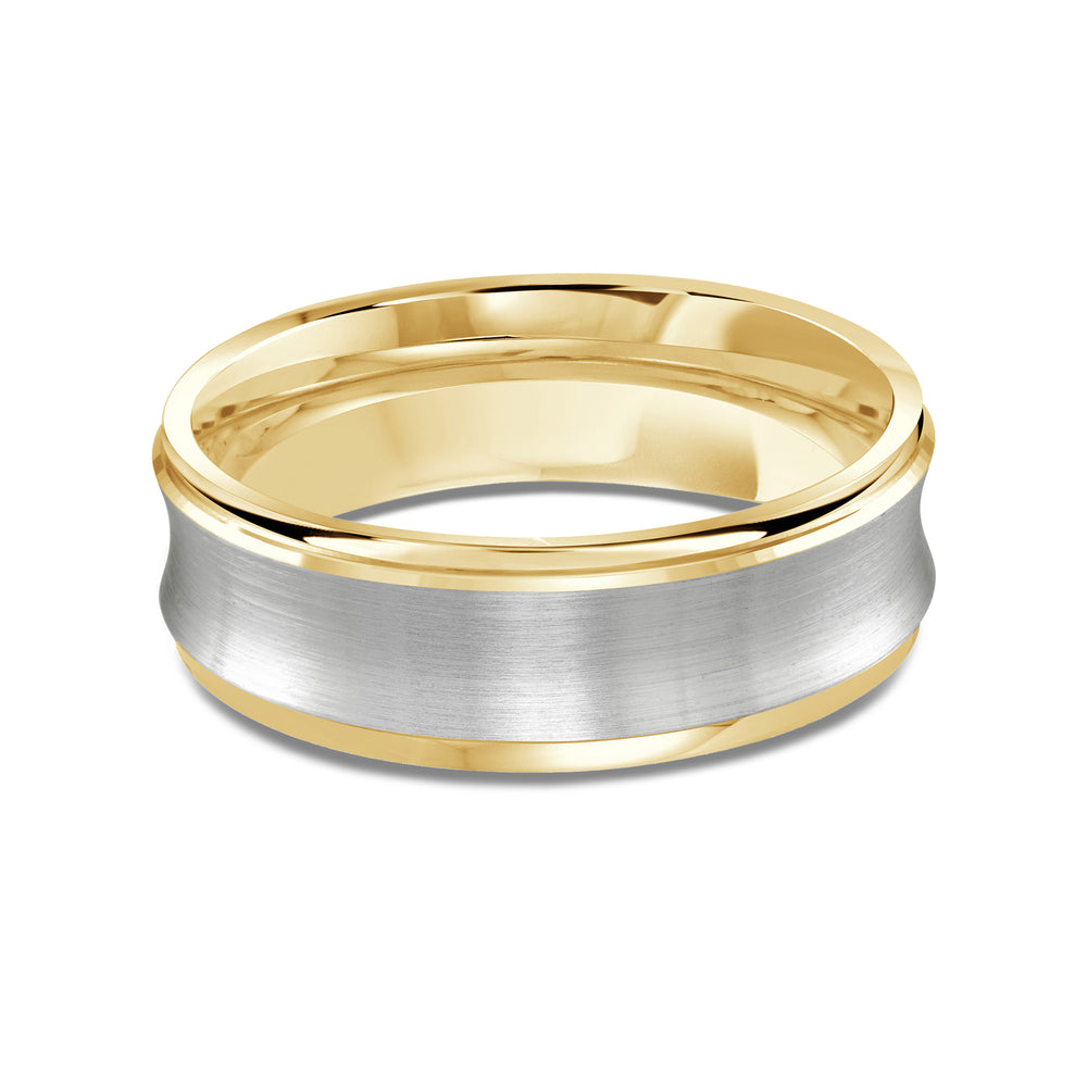 Two Tone Concave Men's Band with 18KT Yellow & White Gold / 7 Cut Diamond in 14KT Yellow & White Gold / 7 view 1
