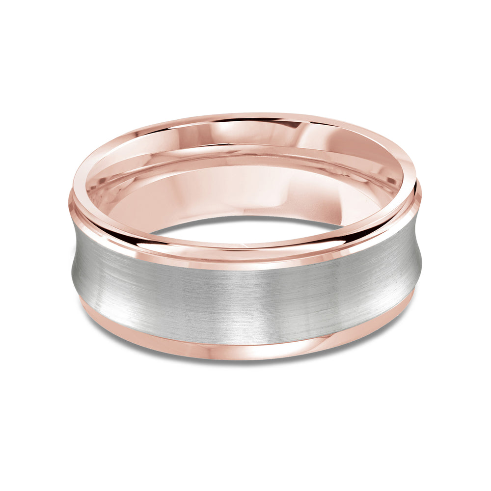 Two Tone Concave Men's Band with 18KT Rose & White Gold / 8 Cut Diamond in 14KT Rose & White Gold / 8 view 1
