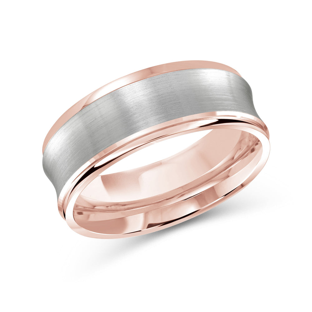 Two Tone Concave Men's Band with 18KT Rose & White Gold / 8 Cut Diamond in 14KT Rose & White Gold / 8 view 2
