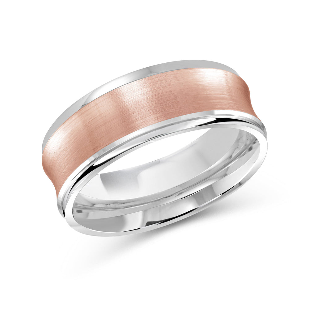 Two Tone Concave Men's Band with 18KT White & Rose Gold / 8 Cut Diamond in 14KT White & Rose Gold / 8 view 2
