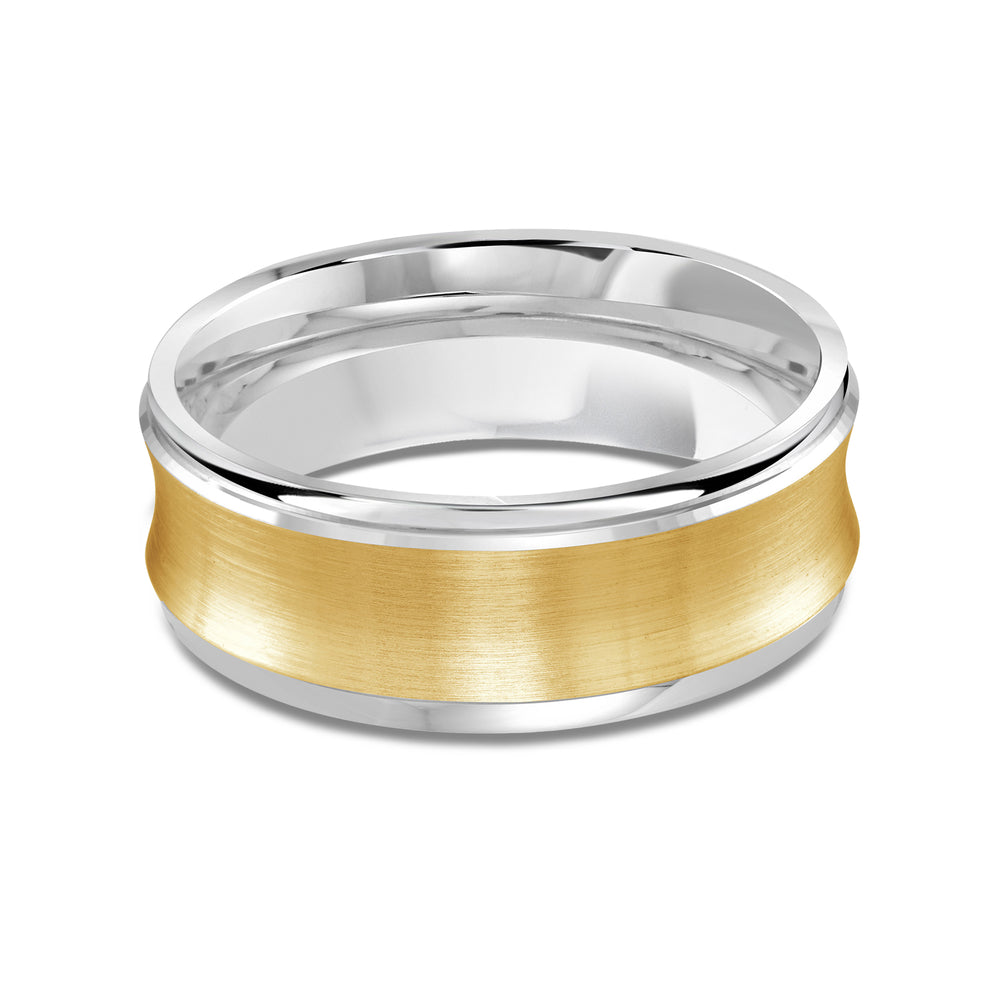 Two Tone Concave Men's Band with 18KT White & Yellow Gold / 8 Cut Diamond in 14KT White & Yellow Gold / 8 view 1
