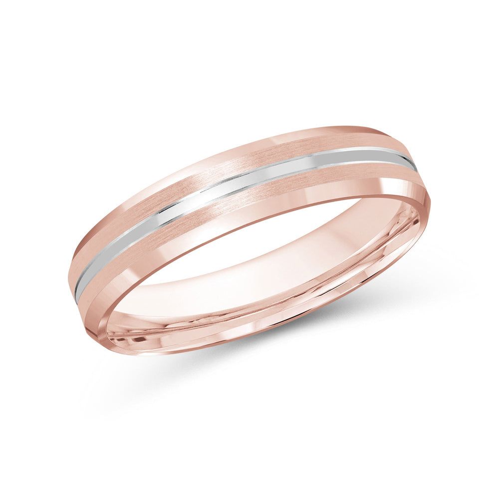 Two Tone Beveled Edge Men's Band with 18KT Rose & White Gold / 4 Cut Diamond in 14KT Rose & White Gold / 4 view 2
