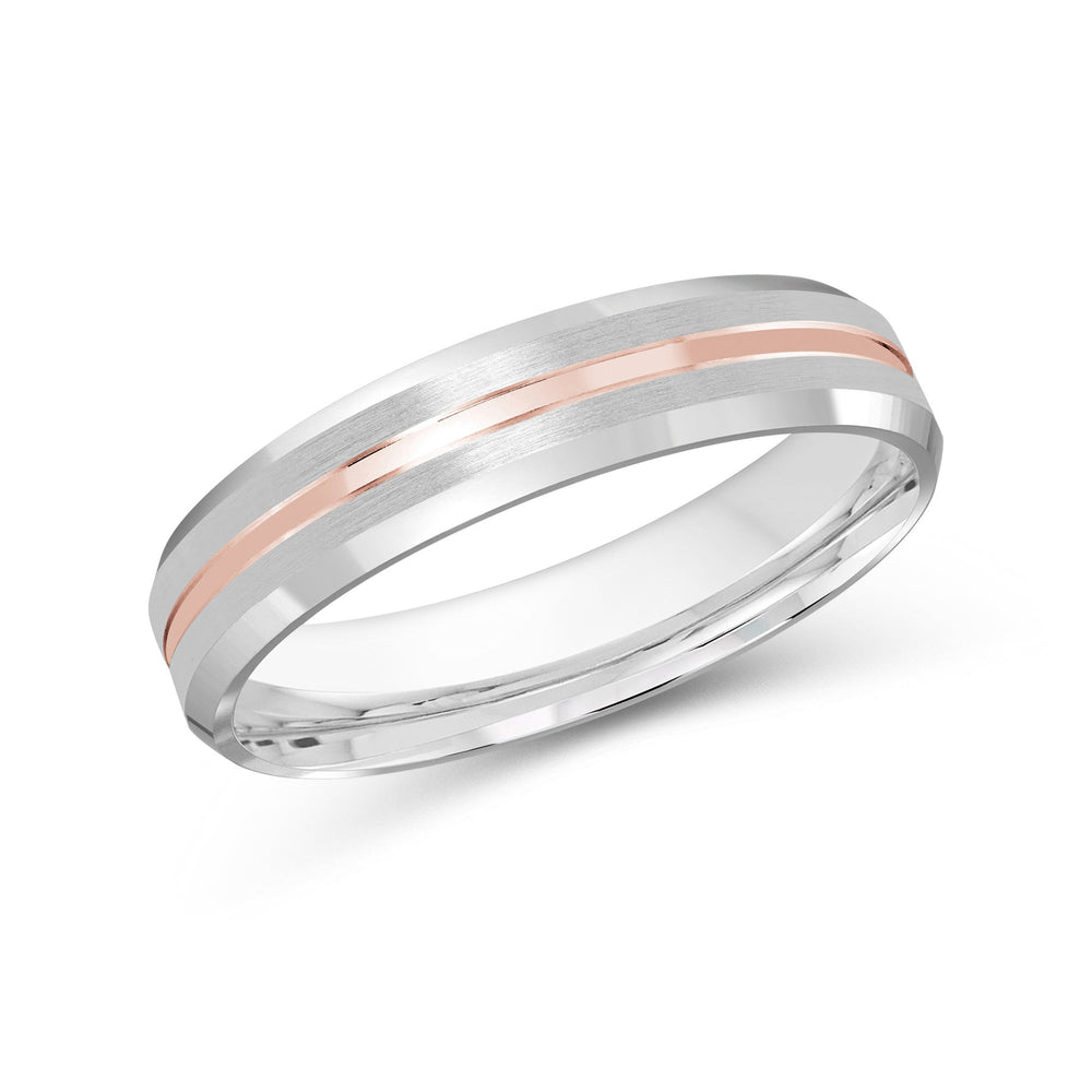 Two Tone Beveled Edge Men's Band with 18KT White & Rose Gold / 4 Cut Diamond in 14KT White & Rose Gold / 4 view 2
