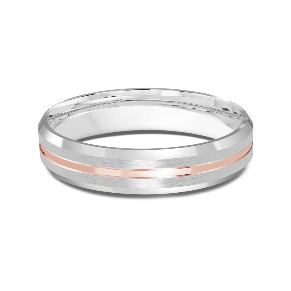 Two Tone Beveled Edge Men's Band with 18KT White & Rose Gold / 4 Cut Diamond in 14KT White & Rose Gold / 4 view 1
